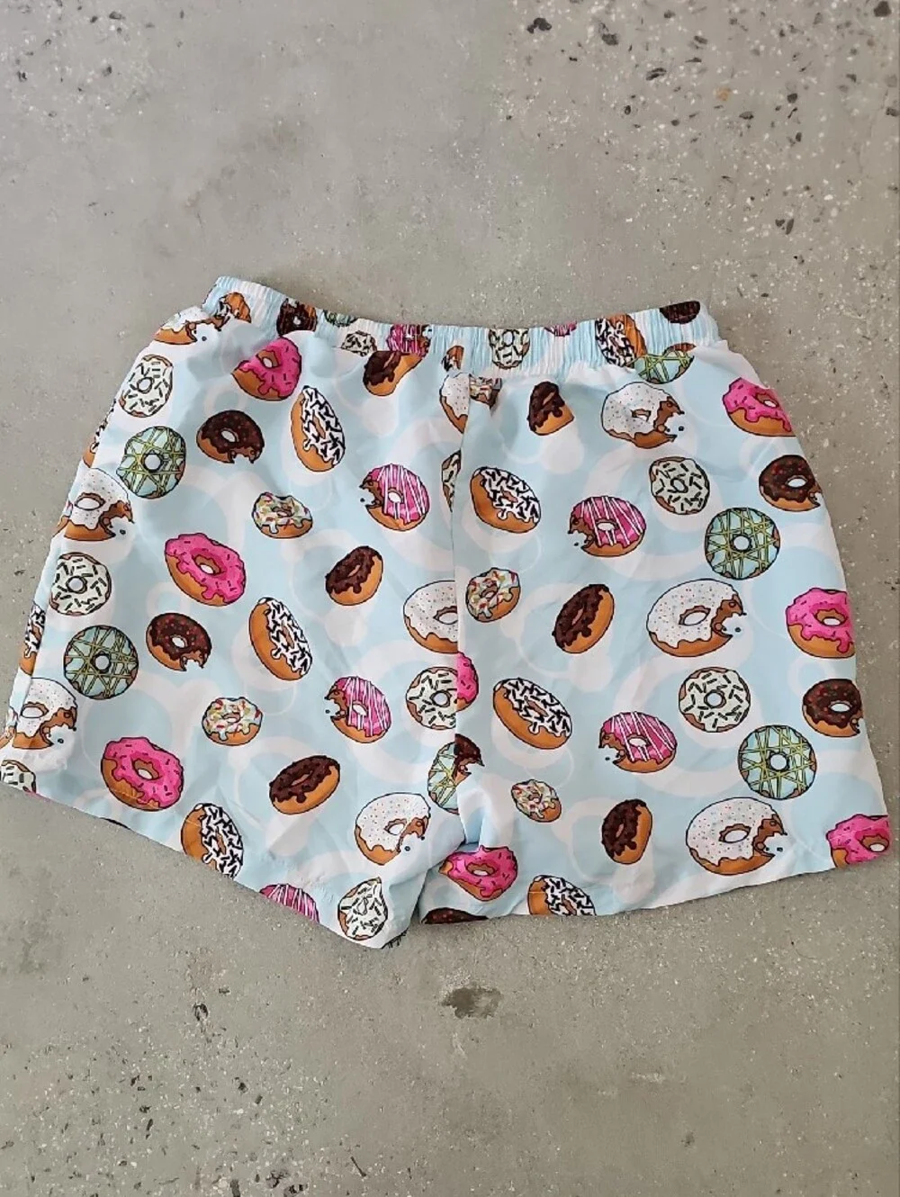 Mens's Donut Print Drawstring Swim Shorts  - Light Blue